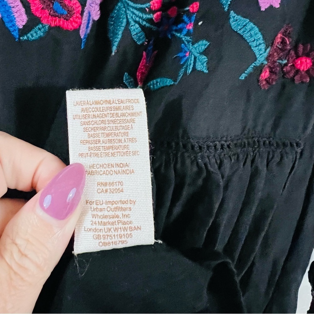 Free People Black Off-Shoulder Mini Dress with Floral Embroidery Size M - Picture 11 of 14
